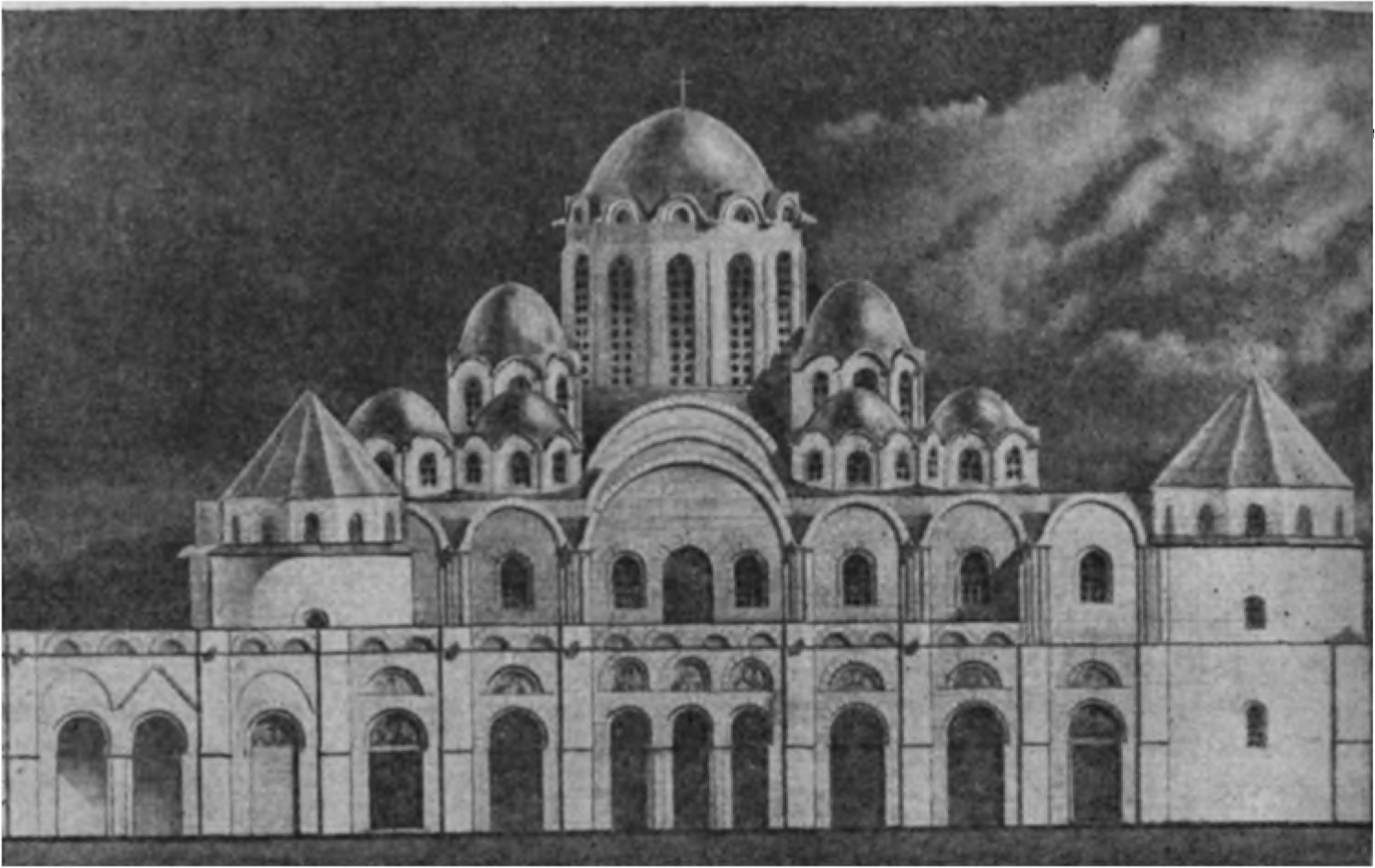 Софийский собор. Реконструкция вида здания в XII в. (Ю.А. Асеев)